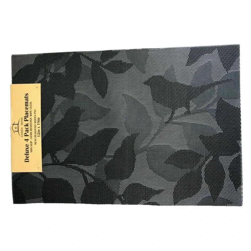 Birds Black Woven Placemats Set of 4 PVC Embossed Easy Wipe Clean Vinyl 12x18